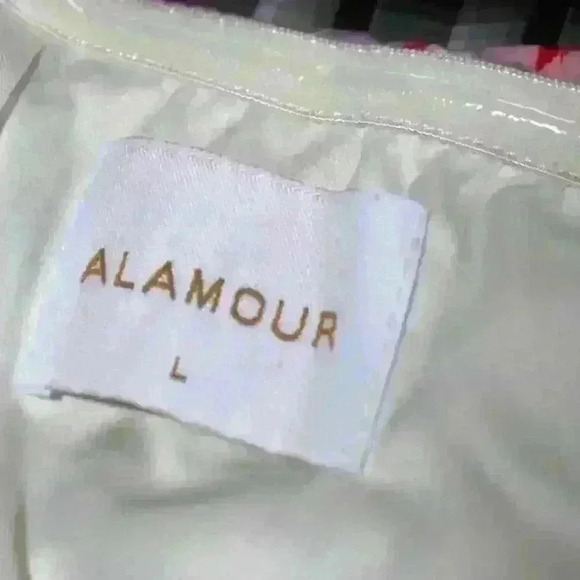 ALAMOUR Silky Sexy Strapless Ruched Side Purple Floral Mini Dress Women Large - Picture 6 of 8